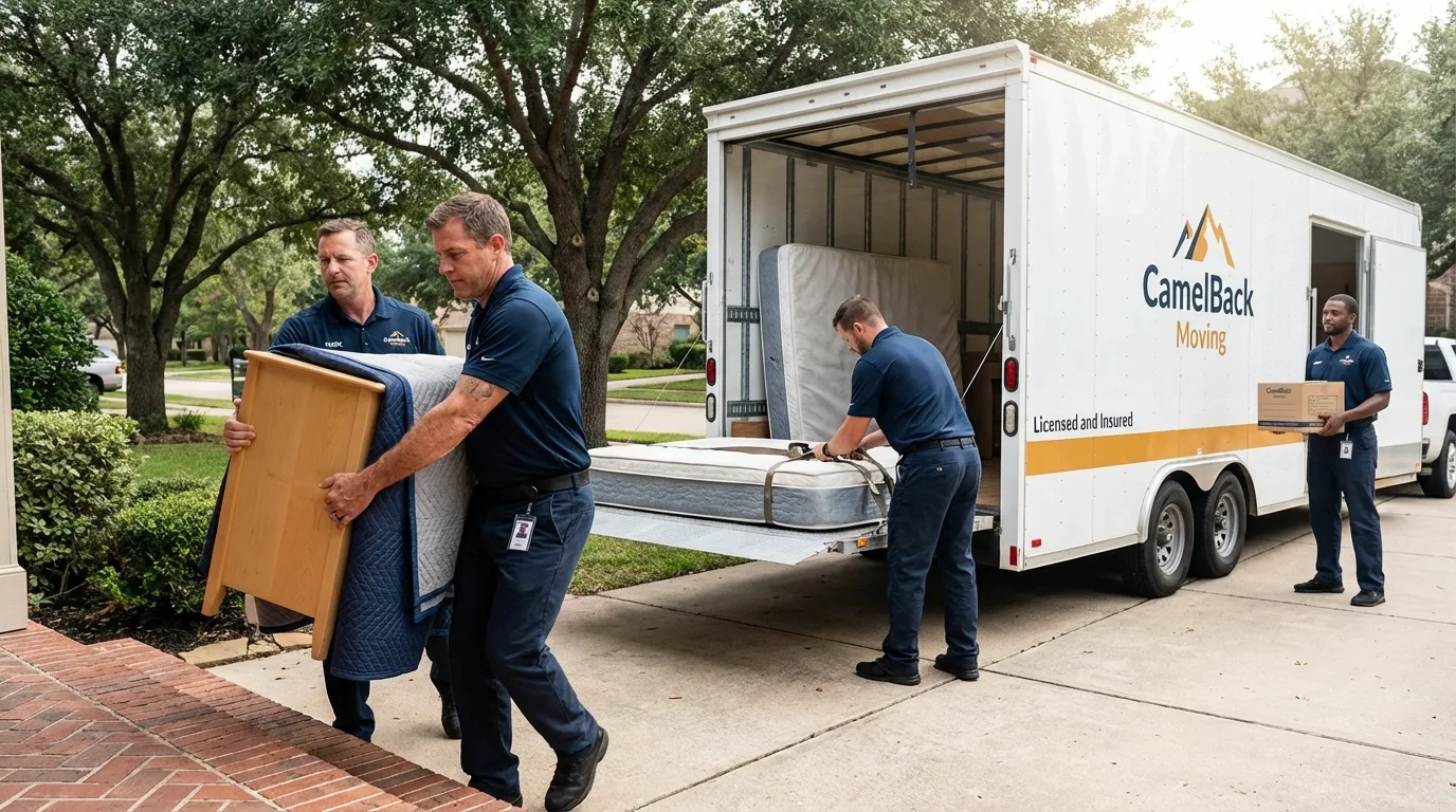 Crew loading residential truck for cross-state move from North Webster, IN