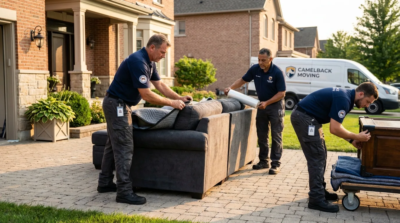 Large estate moving crew wrapping furniture in North Webster, IN