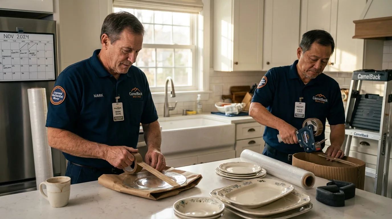 Professional crew packing kitchen dishware in North Webster, IN